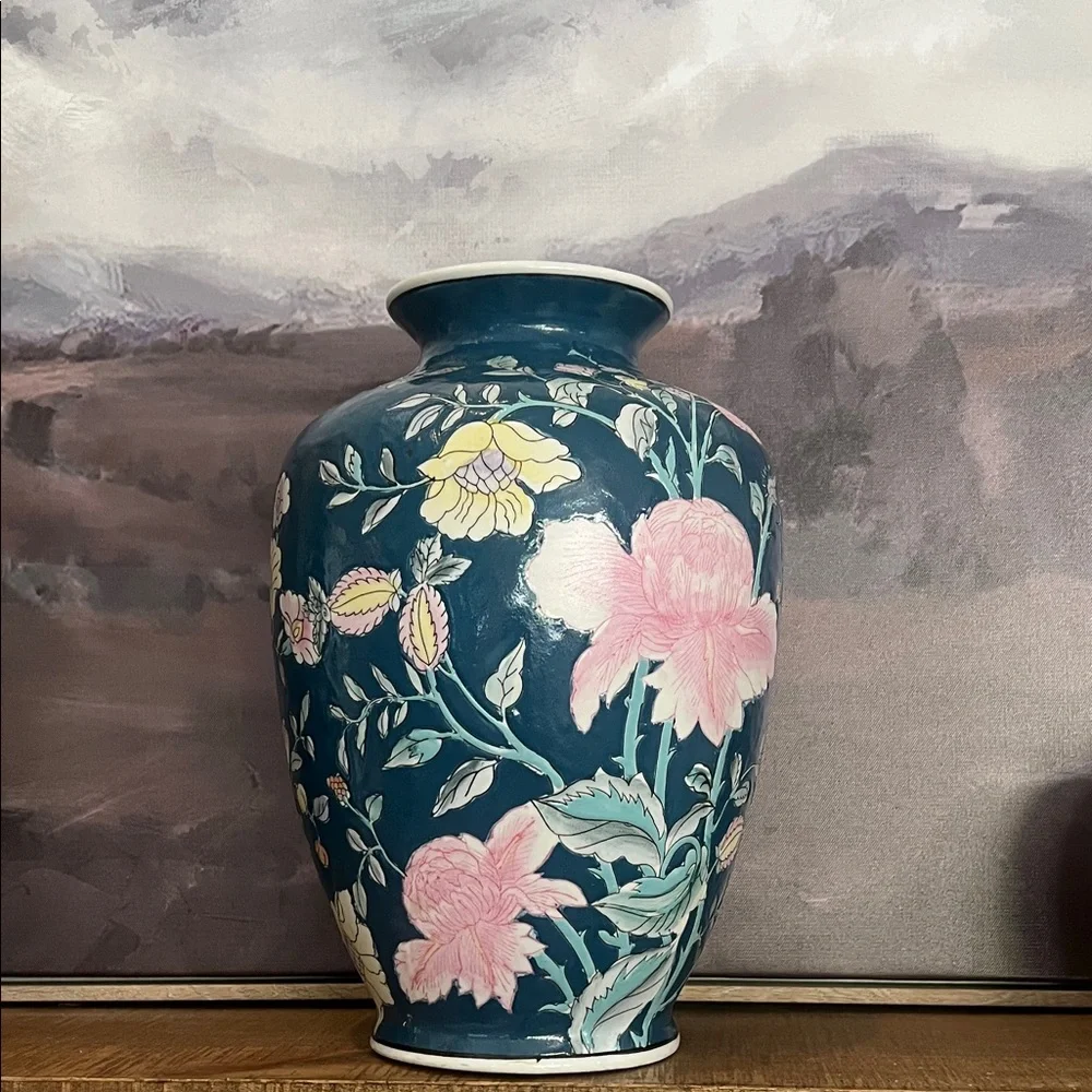 Vintage WBI Signed Chinese Porcelain Colorful Floral Vase 12 inches - Picture 1 of 6